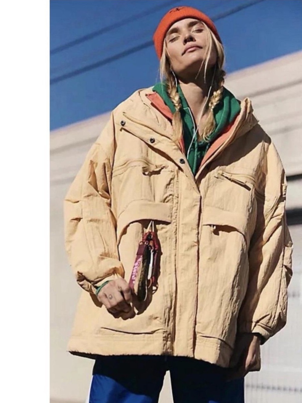 Free People FP Movement Billie Boxy Puffer Jacket XL Cream Oversized Hooded